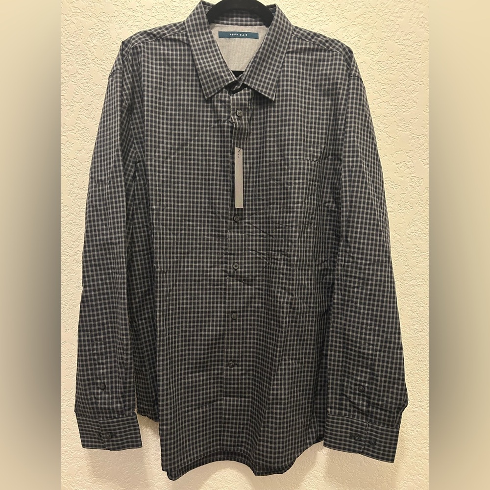 Perry Ellis  Men's Gingham Checked Long Sleeve Button-Down Shirt NWT XXL
